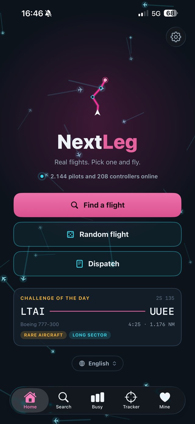 Home screen with challenge of the day