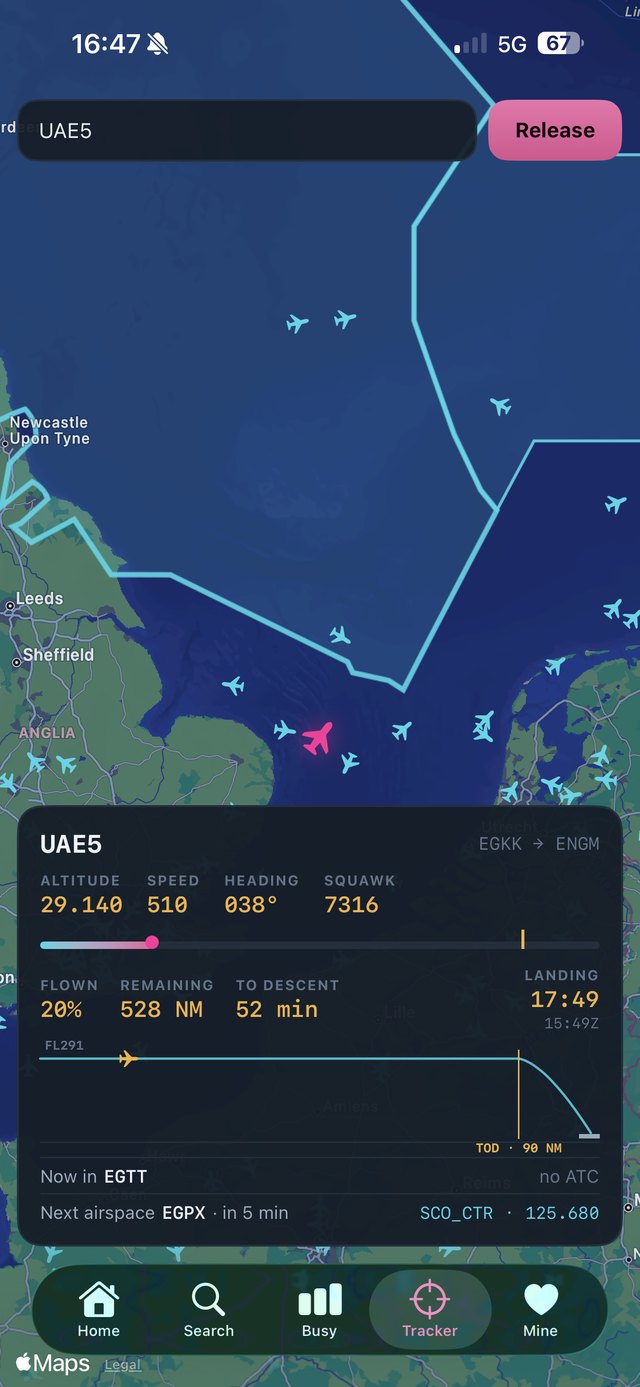 Live tracker with descent profile